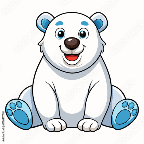 Cartoon Polar Bear Sitting with a Friendly Smile, Isolated Animal Illustration