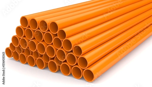 Orange pipes stacked in a pyramid shape