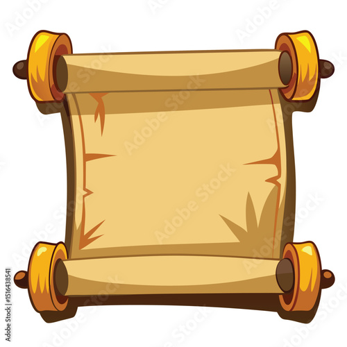 Cartoonstyled Open Scroll with Golden Accents and Space for Custom Text or Design