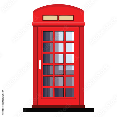 Classic British Icon Red Telephone Booth, London Style, Public Call Box Illustration