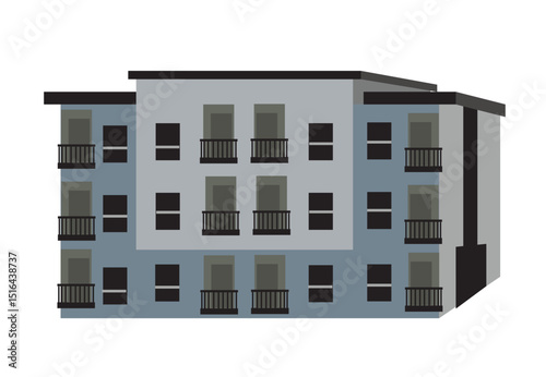 A 3 storey Residential Aparment Complex Flats with balcony. Editable Clip Art.