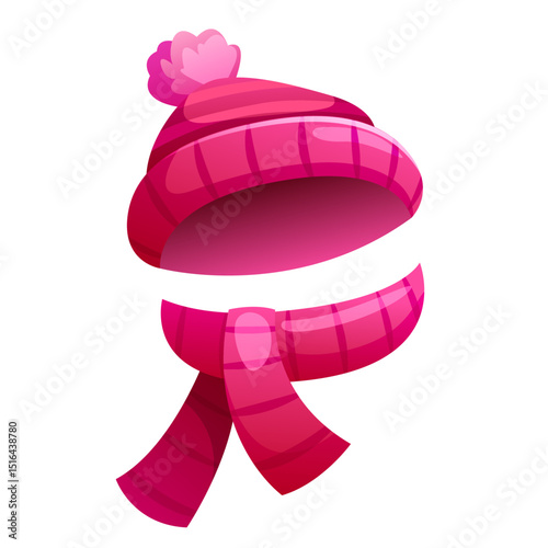 Autumn and winter hats with a warm scarf. Head accessory worn for warmth in a cold weather, nice fashion item. Vector flat style cartoon illustration isolated on white background