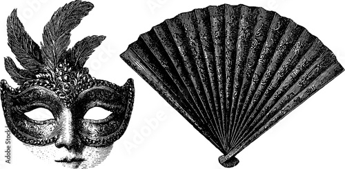 Elegant carnival mask and decorative fan for festive celebrations