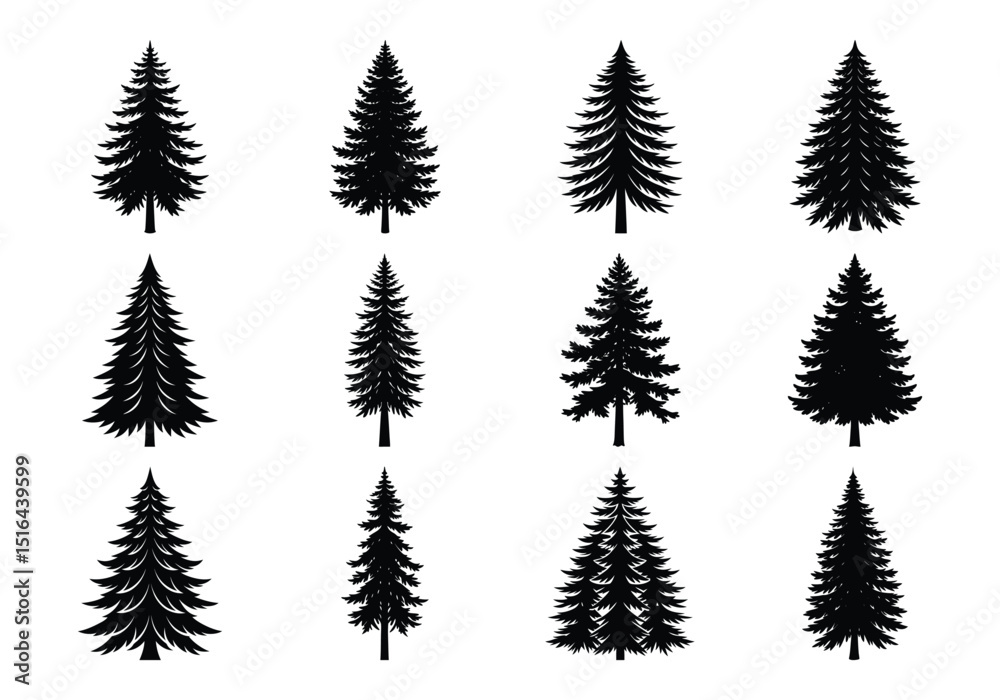 Obraz premium Christmas Tree and Fir Tree Set in Winter Forest Design