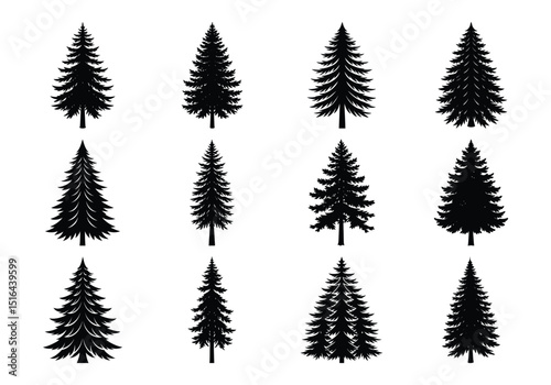 Christmas Tree and Fir Tree Set in Winter Forest Design