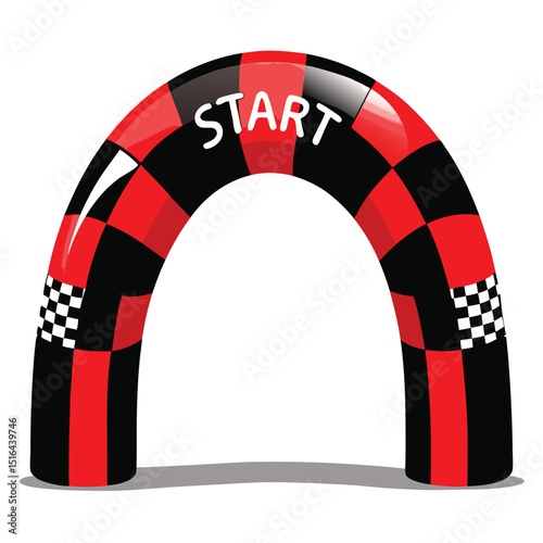 Glossy Start Gate with Red and Black Checkered Pattern Isolated on White