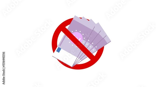 No euro banknotes for transaction icon animation on transparent background