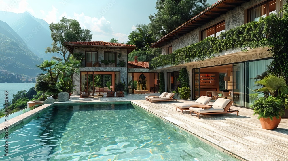 custom made wallpaper toronto digitalLuxurious Villa with Infinity Pool Overlooking Breathtaking Lake and Mountains
