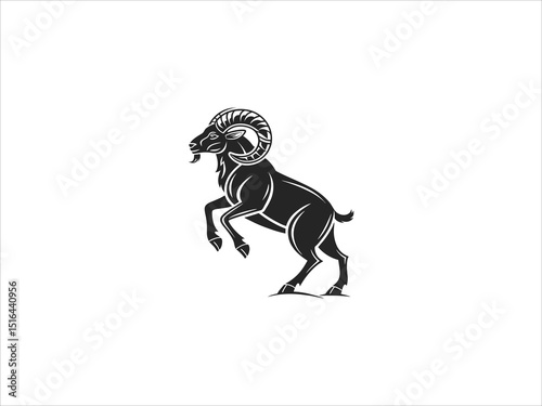 This vector graphic features three stylized ram heads in profile view.