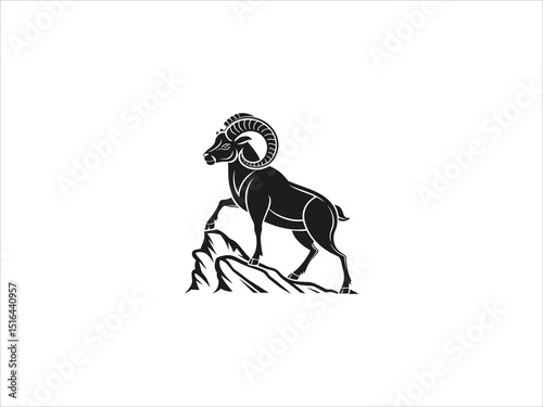 This vector graphic features three stylized ram heads in profile view.