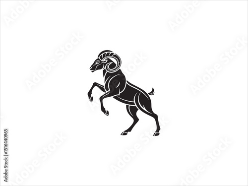 This vector graphic features three stylized ram heads in profile view.
