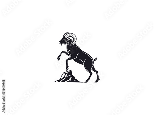This vector graphic features three stylized ram heads in profile view.