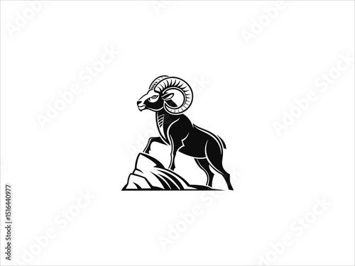 This vector graphic features three stylized ram heads in profile view.