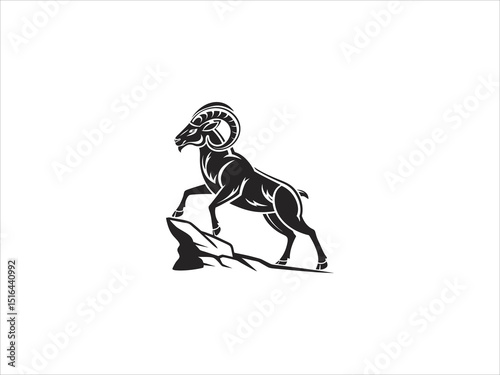 This vector graphic features three stylized ram heads in profile view.