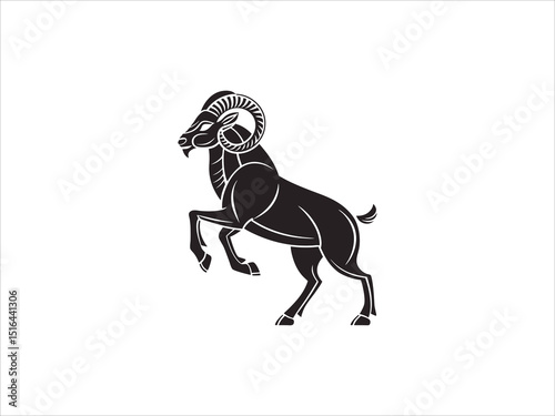 This vector graphic features three stylized ram heads in profile view.