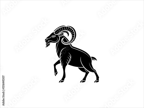This vector graphic features three stylized ram heads in profile view.