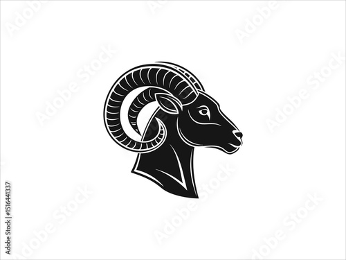 This vector graphic features three stylized ram heads in profile view.