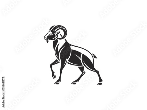 This vector graphic features three stylized ram heads in profile view.