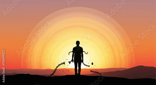 Silhouette of a Person Breaking Free at Sunset A Symbol of Liberation and New Beginnings