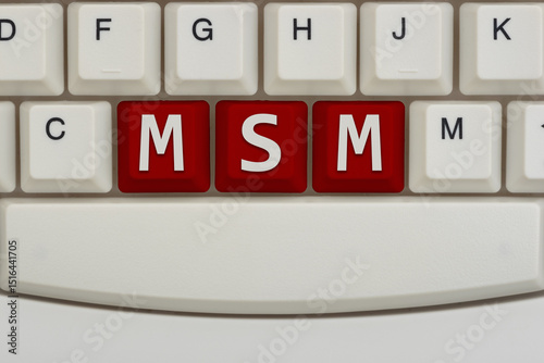 MSM mainstream media concept with close-up of white computer keyboard