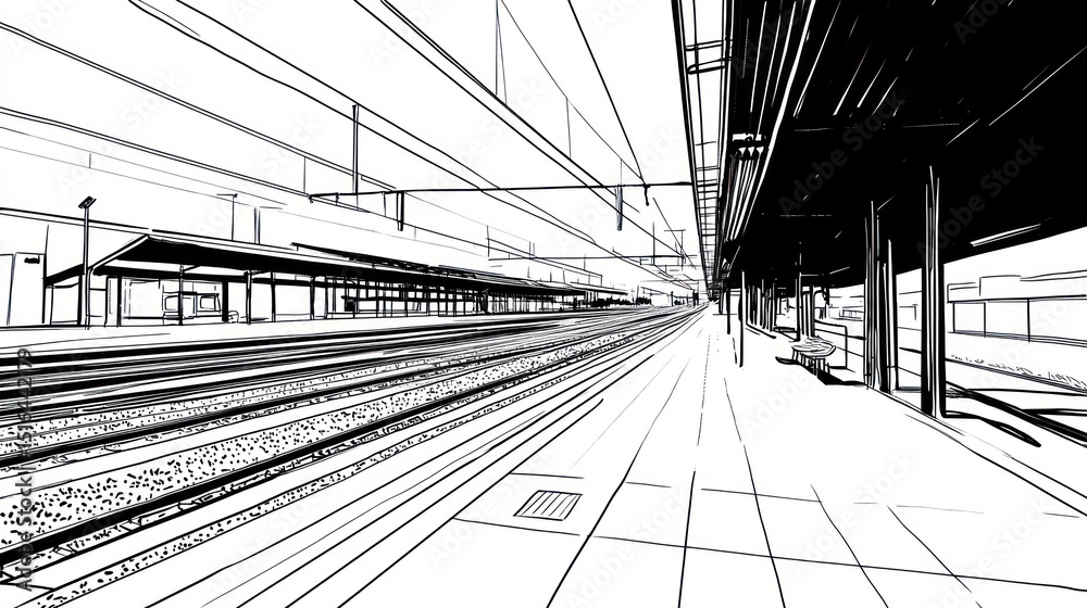 Naklejka premium Urban train station sketch (1)