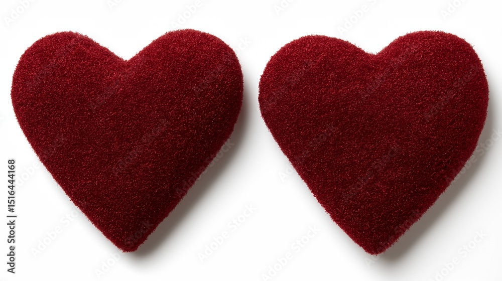 Obraz premium Red velvet hearts top view isolated on white background.