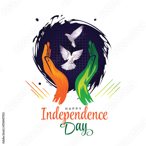Happy Independence Day greeting with pigeon flying illustration.


