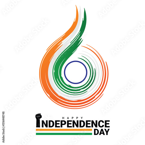 Happy independece day greeting with grunge brush indian flag logo photo