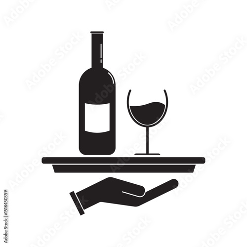 vector flat icon of wine bottle and glasses on tray