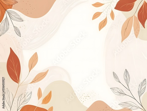 Autumn Leaves Line Art Background, Modern Fall Illustration with Simple Graphic Leafs