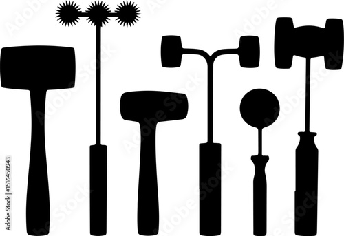 Meat Mallet & Tenderizer Tool Silhouettes - Kitchen Vector Icons