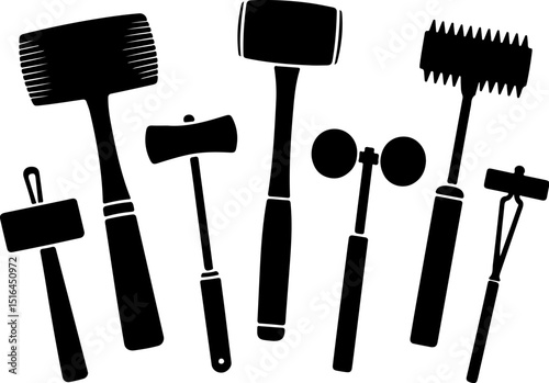 Meat Mallet & Tenderizer Silhouettes - Kitchen Tool Vectors