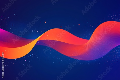 A colorful flowing abstract illustration on a deep blue background