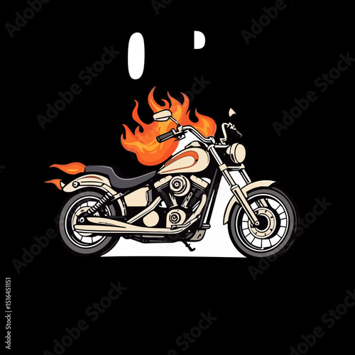 Fiery Motorcycle: A custom motorcycle roars to life, flames erupting from its exhaust in this dynamic illustration.