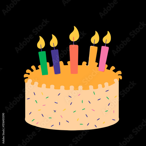 Celebration Cake with Burning Candles: This image showcases a beautifully decorated birthday cake adorned with brightly lit candles, representing joy, celebration, and special moments.