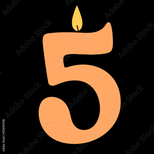Birthday Candle with Number 5: Celebrate a special milestone with a vibrant birthday candle. The flickering flame dances atop the bold number 5. Perfect for any milestone and happy celebrations.