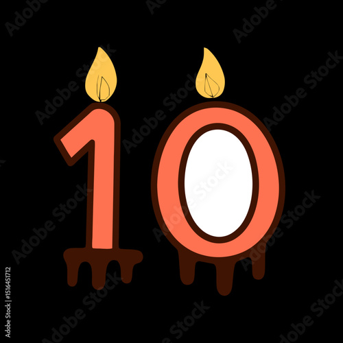 Candle of Celebration: A digital illustration of two glowing candles that are number 10 in a celebration of special moment or event