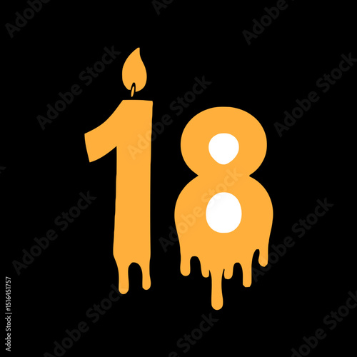 Eighteen: a graphic design of the number eighteen, presented in a stylized, illustrative manner against a black background. The number is depicted as if it were made of melting wax.