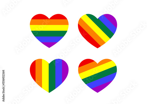 Rainbow heart shape image set, white background