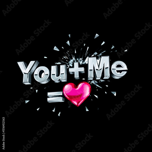 Love's Equation: A visual representation of love, with a heart as the symbol of unity and affection. The image features the words "You + Me" combined in a loving, artistic way. 