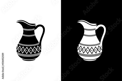 Black and White Middle Eastern Pitcher Icon for Heritage and Art Projects.