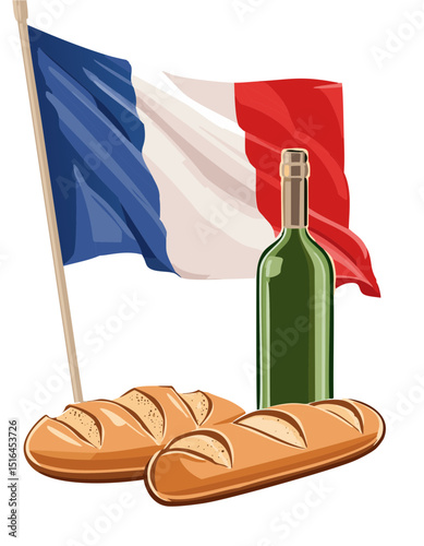 french bread and wine