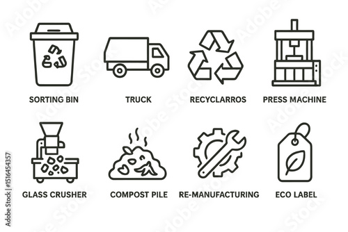Waste management and recycling symbols illustrating eco-friendly processes