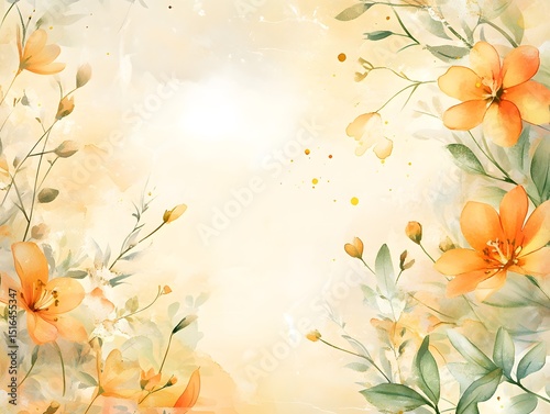 Autumn Orange Floral Frame, Watercolor Flower Frame Background, Orange Blossom Illustration, Fall Orange Floral Border, Hand-Drawn Autumn Flower Frame