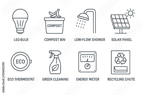 Eco-friendly innovations: led bulbs, compost bins, and solar panels for sustainable living