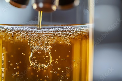 Close-up microscopic view of kombucha fermentation bubbles and symbiotic culture in a petri dish, showcasing probiotic activity and microbial texture