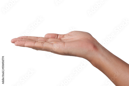 Male Asian hand gestures isolated over the white background .put on hand.