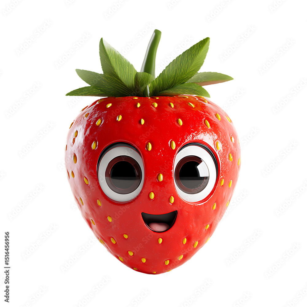 Obraz premium Cute Strawberry Cartoon Character Isolated on Transparent Background Rendered in High Detail