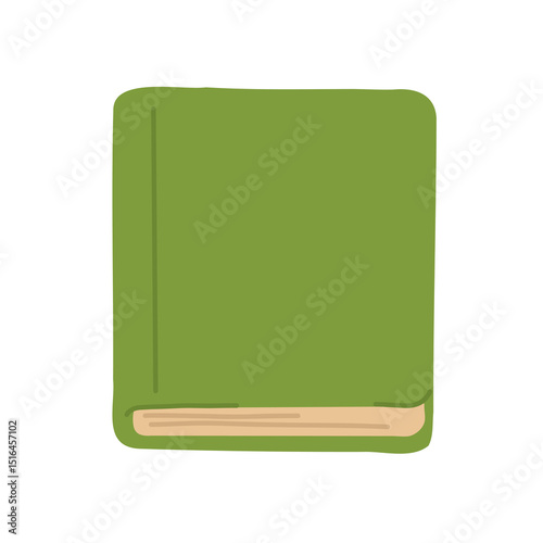 Green hardcover book vector illustration, perfect for literary themes, education, and library projects. Simple design ideal for e-learning content and book club promotions.