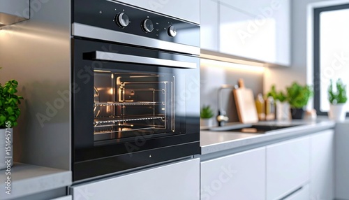 Modern Black Built-In Oven In White Kitchen